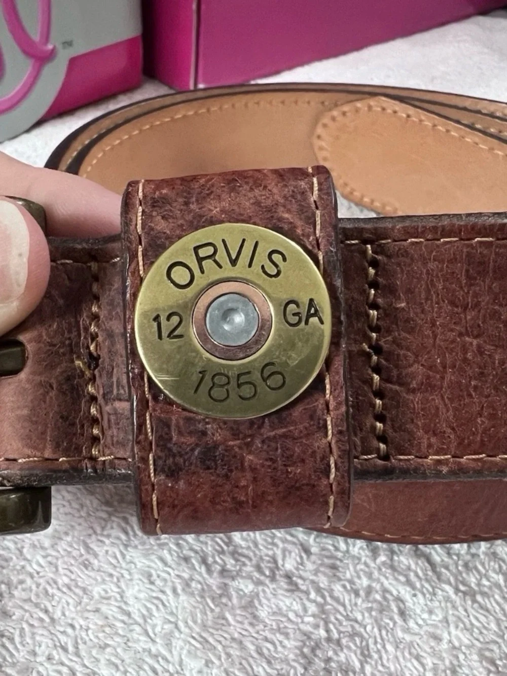 Orvis Bison Leather Shotshell Belt Size 42 Brown Full Grain American Bison USA